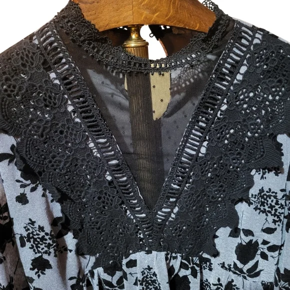 Entro Gray Burnout Velvet Long Sleeve Lace Collar Babydoll Dress Size Large Y2K - Picture 3 of 7